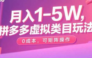 （15903期）月入1-5W，拼多多虚拟类目玩法，0成本，可矩阵操作