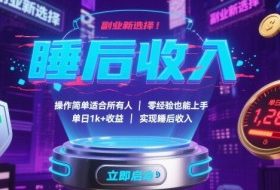 副业新选择！操作简单适合所有人，零经验也能上手，单日1k+收益，实现睡后收入【揭秘】