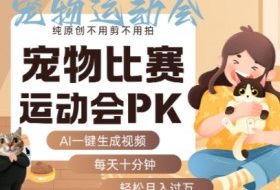AI一键生成宠物比赛运动会PK视频，纯原创不用剪不用拍，每天十分钟，轻松月入过1W+