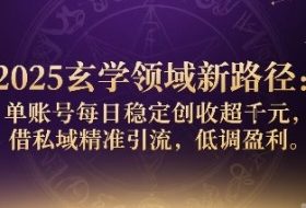 2025玄学领域新路径：单账号每日稳定创收1k+，借私域精准引流，低调盈利