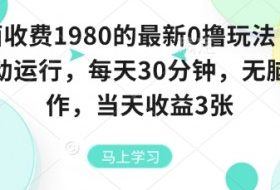 外面收费1980的最新0撸玩法，全自动挂G，每天30分钟，无脑操作，当天收益3张【揭秘】