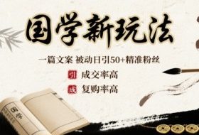 国学新玩法：一篇文案  被动日引50+精准粉丝成交率高  复购率高