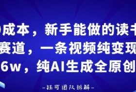 0成本，新手能做的读书赛道，小白也能月入1W+，纯AI生成全原创