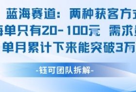 蓝海赛道：需求量大 单月累计下来能突破3W