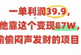 一单利润39.9，有人靠这个变现几十个，偷偷闷声发财的项目