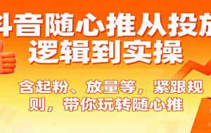 抖音随心推从投放逻辑到实操，含起粉、放量等，紧跟规则，带你玩转随心推
