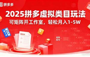（15986期）2025拼多多虚拟类目玩法，可矩阵开工作室，轻松月入1-5W