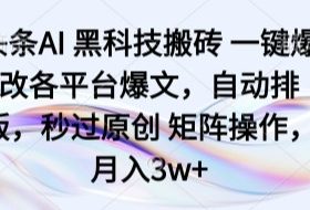 头条AI 黑科技搬砖 一键爆改各平台爆文，自动排版，秒过原创 矩阵操作，月入3w+【揭秘】
