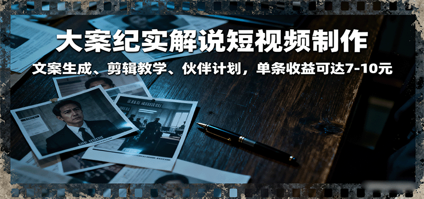 大案纪实解说短视频制作,文案生成、剪辑教学、伙伴计划,单条收益可达7-10元 大案纪实解说短视频制作,文案生成、剪辑教学、伙伴计划,单条收益可达7-10元