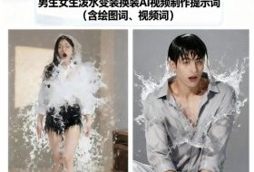 男生女生泼水变装换装AI视频制作提示词(含绘图词、视频词)