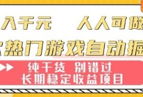 两款热门游戏自动掘金：日入1k，人人可做，纯干货，长期稳定收益项目【揭秘】
