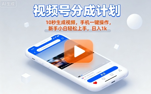 视频号分成计划懒人玩法,10秒生成视频,手机一键操作,新手小白轻松上手,日入1K 视频号分成计划懒人玩法,10秒生成视频,手机一键操作,新手小白轻松上手,日入1K