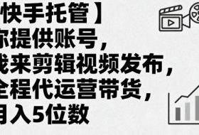 【快手托管】你提供账号，我来剪辑视频发布，全程代运营带货，月入5位数【揭秘】