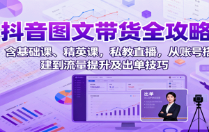 抖音图文带货全攻略：含基础课、精英课，私教直播，从账号搭建到流量提升及出单技巧