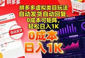拼多多虚拟类目玩法，自动发货自动回复，0成本可矩阵，轻松日入1K【揭秘】