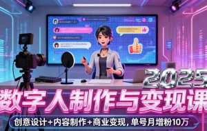 （16032期）2025数字人制作与变现课，创意设计+内容制作+商业变现，单号月增粉10万+
