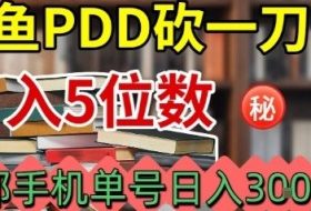 闲鱼PDD砍一刀，一部手机就可以操作，单号日入3张