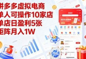 拼多多虚拟电商，单人可操作10家店，单店日盈利5张，矩阵月入1W+【揭秘】