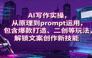 AI写作实操，从原理到prompt运用，包含爆款打造、二创等玩法，解锁文案创作新技能