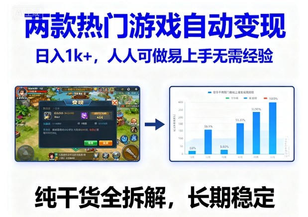 两款热门游戏自动变现,日入1k+,人人可做易上手无需经验,纯干货全拆解,长期稳定【揭秘】
