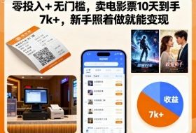 零投入+无门槛，卖电影票10天到手7k+，新手照着做就能变现【揭秘】