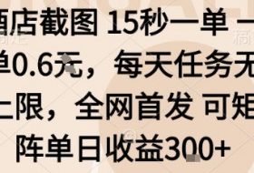 酒店截图15秒一单，一单0.6米，每天任务无上限，全网首发可矩阵单日收益3张【揭秘】