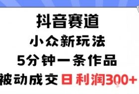 抖音赛道：小众新玩法，5分钟一条作品，被动成交，日利润3张