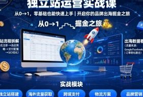 独立站运营实战课，​从0到1，零基础也能快速上手，开启你的品牌出海掘金之旅