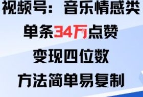 视频号分成计划新玩法：音乐情感类单条34W点赞，变现四位数，方法简单易复制