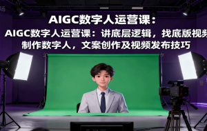 AIGC数字人运营课：讲底层逻辑，找底版视频、制作数字人，文案创作及视频发布技巧