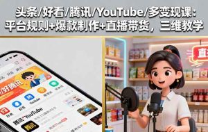 （16147期）头条/好看/腾讯/YouTube/多变现课：平台规则+爆款制作+直播带货，三维教学