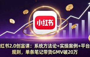 （16162期）小红书2.0创富课：系统方法论+实操案例+平台规则，单条笔记带货GMV破20万