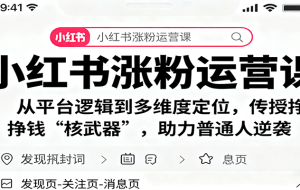 小红书涨粉运营课：从平台逻辑到多维度定位，传授挣钱 “核武器”，助力普通人逆袭