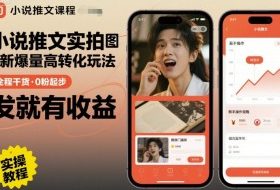小说推文实拍双图文最新爆量高转化玩法，全程干货，0粉起步，发就有收益