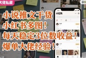 小说推文干货之小红书多图每天稳定3位数收益爆单大佬经验分享