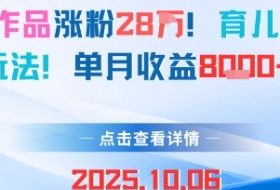 18条作品涨粉28W，育儿赛道新玩法，单月收益8k
