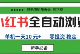 小红书全自动浏览项目，零投资，全程手机去跑，单账号一天10米+，可无限矩阵去做【揭秘】
