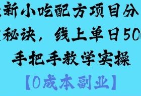 最新小吃配方项目分享独家秘诀，线上单日5张，手把手教学实操