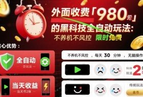 外面收费980的黑科技全自动玩法，不养机不风控，每天30分钟，无脑操作，当天收益2张【揭秘】