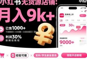 小红书无货源店铺项目，简单易上手，月入9k+，保姆级教程