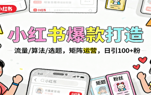 小红书爆款打造：流量/算法/选题，矩阵运营，日引100+粉