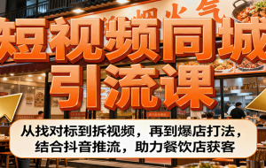 短视频同城引流课：从找对标到拆视频，再到爆店打法，结合抖音推流，助力餐饮店获客