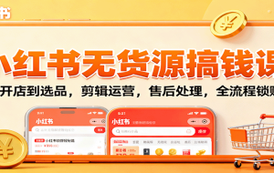 小红书无货源搞钱课：从开店到选品，剪辑运营，售后处理，全流程解锁赚钱秘籍