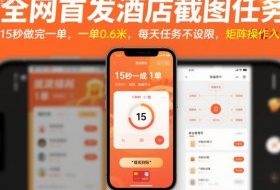 全网首发酒店截图任务，15秒做完一单，一单0.6米，每天任务不设限，矩阵操作日入3张【揭秘】