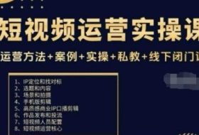 短视频运营实操课，运营方法+案例+实操+私教+线下闭门课