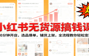 小红书无货源爆单课：10分钟开店，选品爆单，铺货上架，全流程教你轻松变现