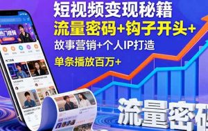 （16079期）短视频变现秘籍，流量密码+钩子开头+故事营销+个人IP打造，单条播放百万+