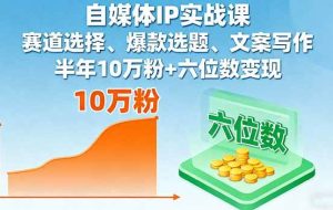 （16121期）自媒体IP实战课，赛道选择、爆款选题、文案写作，半年10万粉+六位数变现