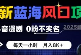 最新蓝海风口项目，抖音漫剧，0粉不实名每天一小时，月入8K+【揭秘】