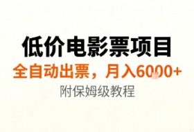低价电影票项目，全自动出票，月入6k+，附保姆级教程【揭秘】